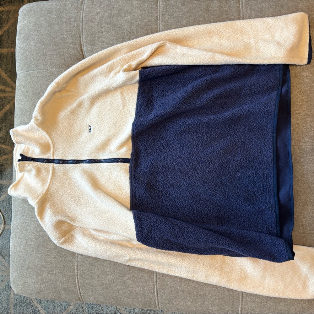Vineyard Vines Cream and Blue Cowl Neck Sweater